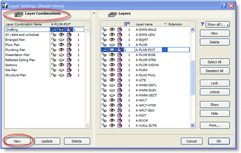 ArchiCAD Tutorial - Layer Combination in the Layer Settings dialog box