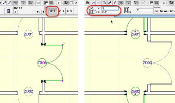 ArchiCAD doors can be anchored at center or corner