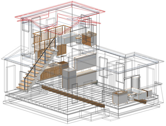 ArchiCAD 3D view with transparent walls