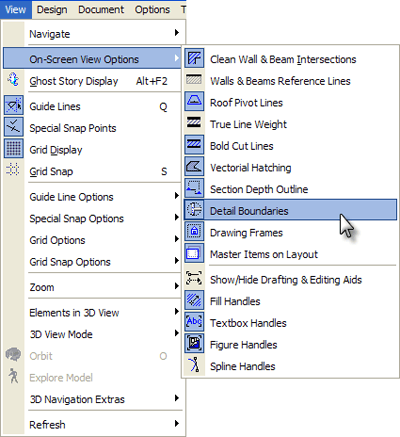 ArchiCAD Tutorials - View menu > Onscreen View Options > Detail Boundaries