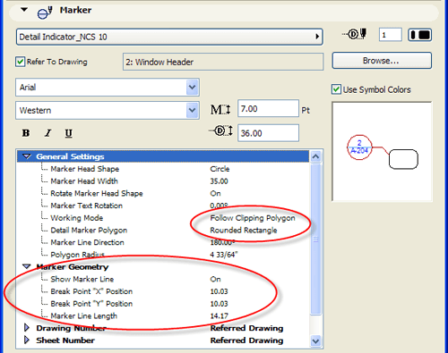 ArchiCAD - Marker panel of the Detail Selection Settings