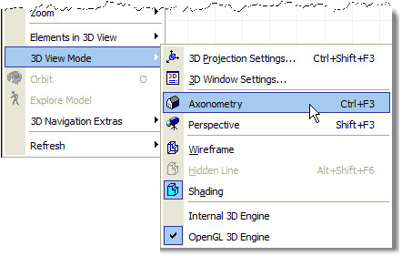 ArchiCAD 3D View Mode menu